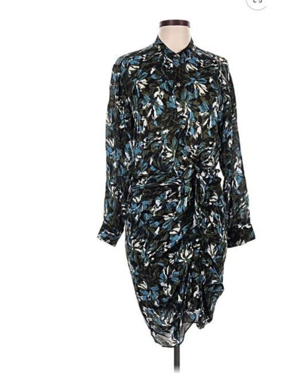 Veronica Beard Georgina Floral Print Silk Button-Front Dress Tie Waist Size 10